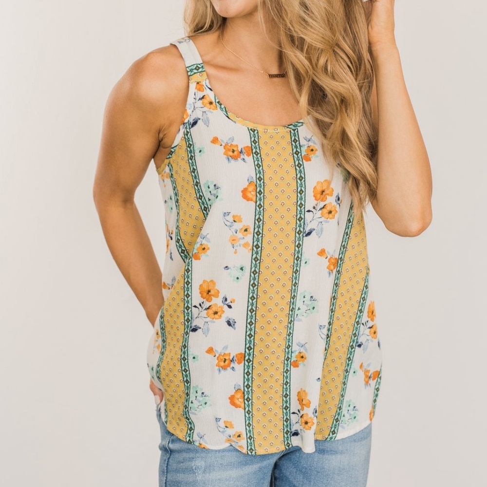 P.S. Kate Floral Tank - Size M, Marigold/Teal